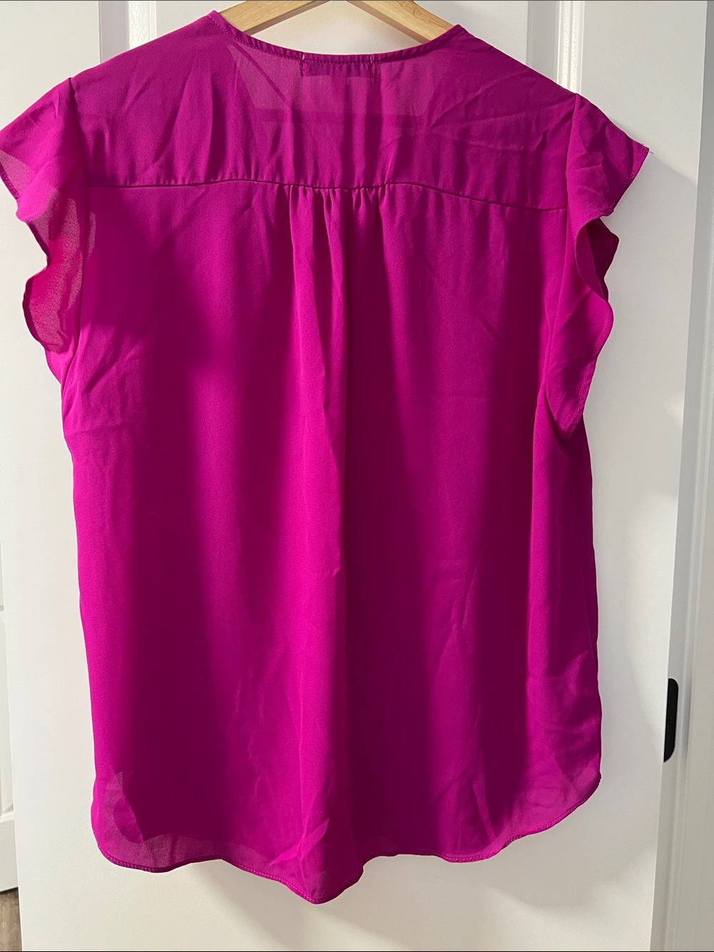 Chaus Women's Bright Fuchsia Ruffle Cap-Sleeve V-Neck Blouse - Picture 2 of 3